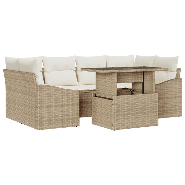 vidaXL Ensemble de canapé de jardin 7 pièces avec coussins beige en poly rattan