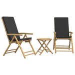 vidaXL Ensemble de bistro pliante 3 Pièces et coussins gris foncé bambou