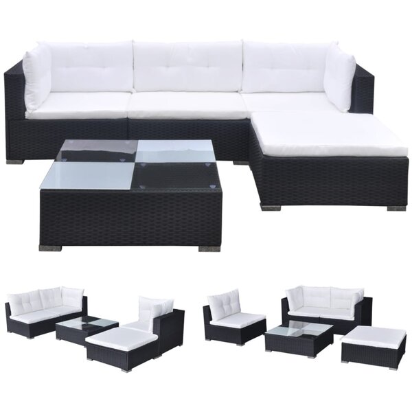 vidaXL Salon de jardin 5 Pièces avec coussins résine tressée noir