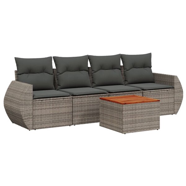vidaXL Salon de jardin 5 Pièces avec coussins gris résine tressée