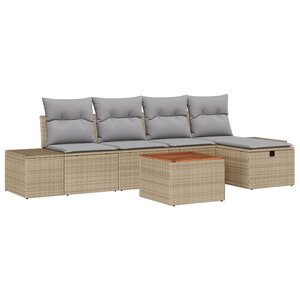 vidaXL Ensemble de Canapés de Jardin 6 Pièces avec Coussins Beige Poly Rattan