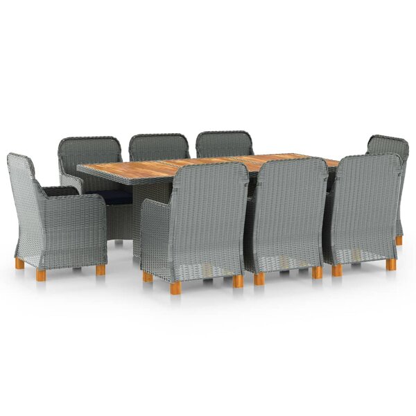 vidaXL Ensemble à manger d'extérieur et coussins 9 Pièces résine tressée