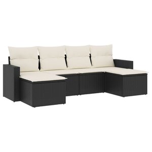 vidaXL Salon de jardin 6 Pièces avec coussins noir résine tressée