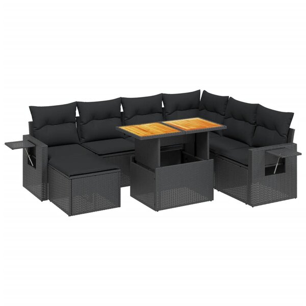 vidaXL Salon de jardin 8 Pièces avec coussins noir résine tressée