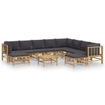 vidaXL Salon de jardin 11 Pièces avec coussins gris foncé bambou