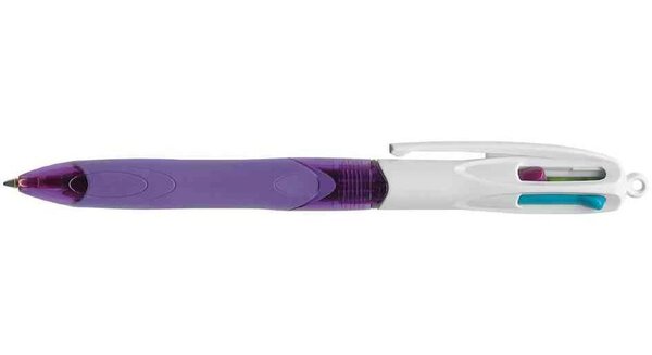 Stylo bille 4 COLOUR GRIP FASHION 4 Couleurs Rose Violet Vert Turquoise BIC