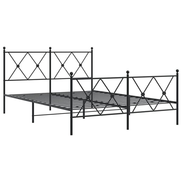 vidaXL Cadre de lit métal avec tête de lit/pied de lit noir 140x190 cm