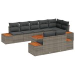 vidaXL Ensemble de Canapés de Jardin 9 pièces avec Coussins Gris Poly Rattan Acacia