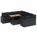 vidaXL Salon de jardin 9 Pièces avec coussins noir résine tressée