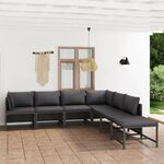 vidaXL Salon de jardin 7 Pièces avec coussins Résine tressée Gris