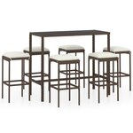 vidaXL Ensemble de bar de jardin 7 Pièces coussins Résine tressée Marron