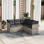 vidaXL Salon de jardin 5 Pièces avec coussins gris clair résine tressée