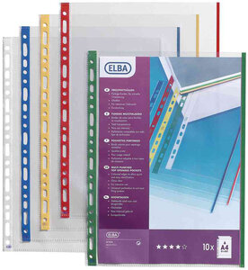 Sachet de 10 Pochettes perforées A4 bords colorés Vert ELBA