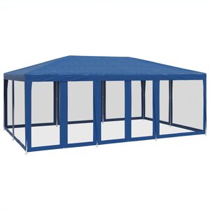 vidaXL Tente de fête avec 10 parois latérales en maille bleu 6x4m PEHD