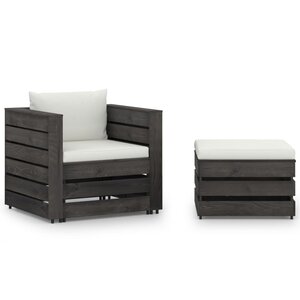 vidaXL Salon de jardin 2 Pièces avec coussins Bois imprégné de gris