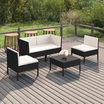 vidaXL Salon de jardin 5 Pièces avec coussins résine tressée noir