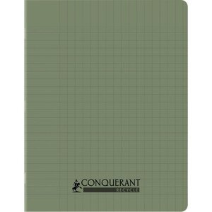Cahier recyclé et recyclable  96 pages seyès 90 g  couverture polypropylène vert  format 17 x 22 cm CONQUERANT