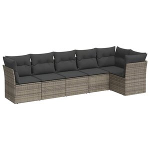 vidaXL Salon de jardin 6 Pièces avec coussins gris résine tressée