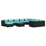 vidaXL Salon de jardin 11 Pièces avec coussins Résine tressée Noir