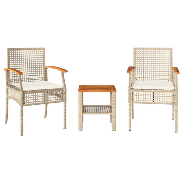 vidaXL Ensemble de bistro 3 Pièces coussins beige résine tressée acacia