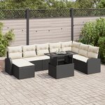vidaXL Ensemble de canapé de jardin 9 pièces avec coussins Noir Poly Rattan