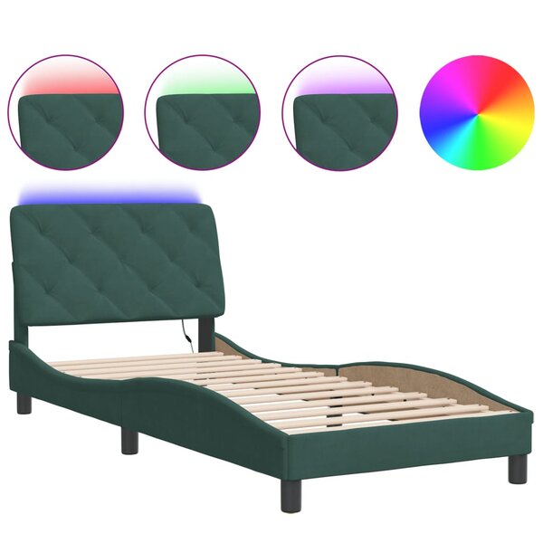 vidaXL Cadre de lit avec lumières LED vert foncé 90x190 cm velours