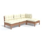 vidaXL Salon de jardin 4 Pièces avec coussins Marron miel Bois de pin