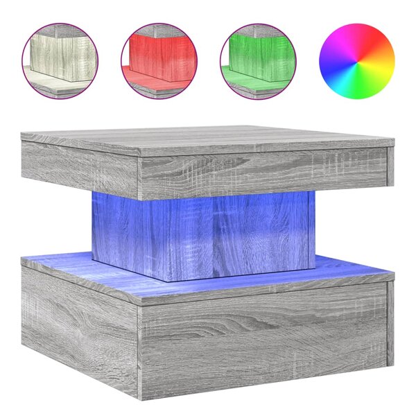 vidaXL Table basse avec lumières LED sonoma gris 50x50x40 cm