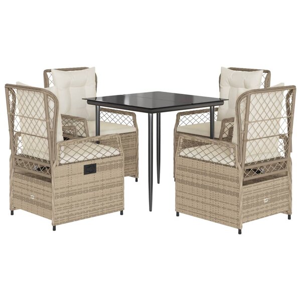 vidaXL Ensemble à manger de jardin avec coussins 5Pièces Beige poly rotin