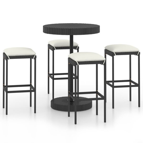 vidaXL Ensemble de bar de jardin 5 Pièces et coussins Résine tressée Noir