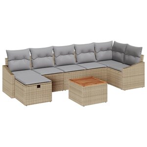 vidaXL Ensemble de canapé de jardin 8 Pièces Beige Poly rotin