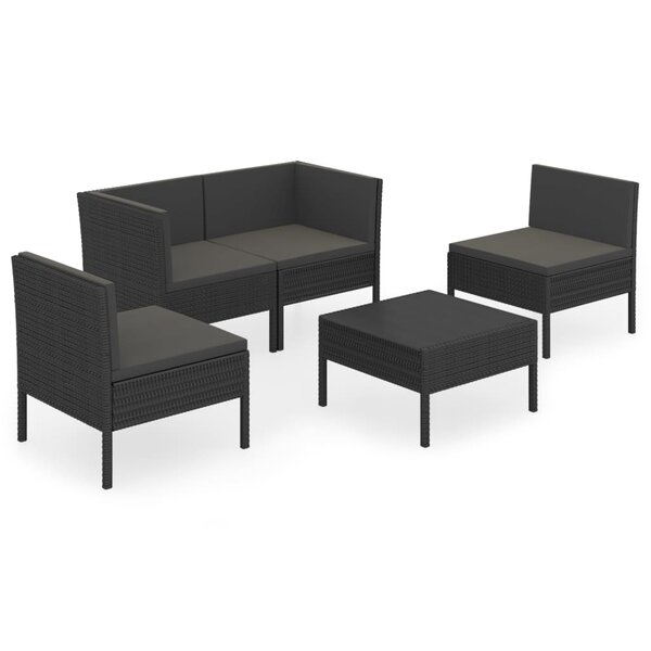 vidaXL Salon de jardin 5 Pièces avec coussins résine tressée noir