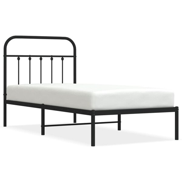 vidaXL Cadre de lit métal avec tête de lit noir 90x190 cm