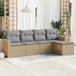 vidaXL Salon de jardin avec coussins 5 Pièces beige résine tressée