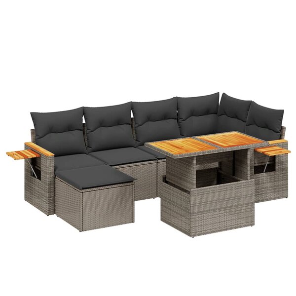 vidaXL Salon de jardin avec coussins 7 Pièces gris résine tressée
