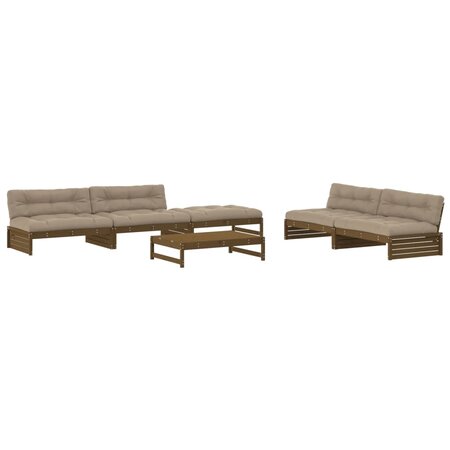 vidaXL Salon de jardin 6 Pièces avec coussins marron miel bois massif