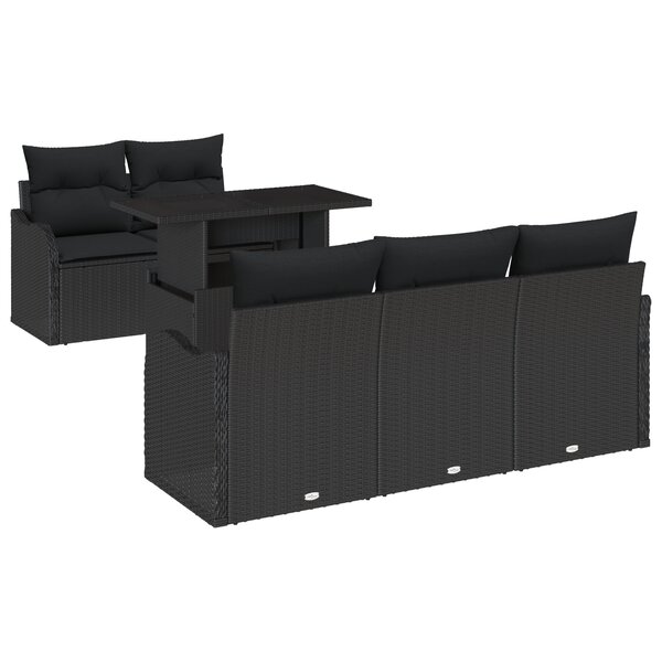 Ensemble de 6 Canapés de Jardin avec Coussins en Poly Rattan Noir