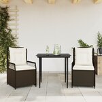 vidaXL Ensemble à manger de jardin 3 Pièces et coussins marron poly rotin