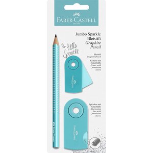 Kit d'écriture Jumbo GRIP Crayon gomme Taille Crayons SPARKLE Pearl turquoise FABER-CASTELL
