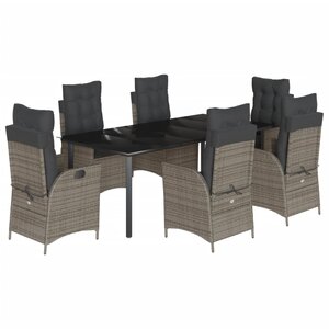 vidaXL Ensemble à manger de jardin et coussins 7 Pièces gris rotin