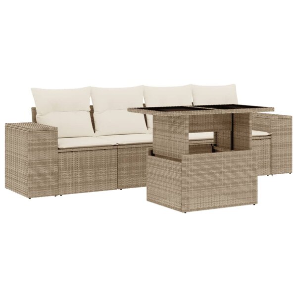 vidaXL Salon de jardin avec coussins 5 Pièces beige résine tressée