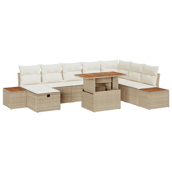 vidaXL Ensemble de canapé de jardin 9 pièces avec coussins Beige Poly Rotin