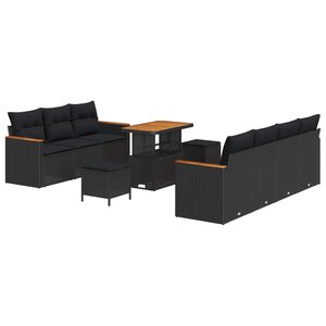 vidaXL Ensemble de canapé de jardin 10 Pièces Noir polyrotin