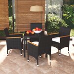 vidaXL Mobilier à dîner de jardin et coussins 5Pièces Résine tressée Noir