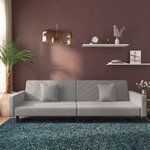 vidaXL Canapé-lit à 2 places avec deux oreillers Gris clair Velours