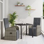 vidaXL Ensemble de salle à manger de jardin 3 pièces avec coussins Rattan Poly Gris