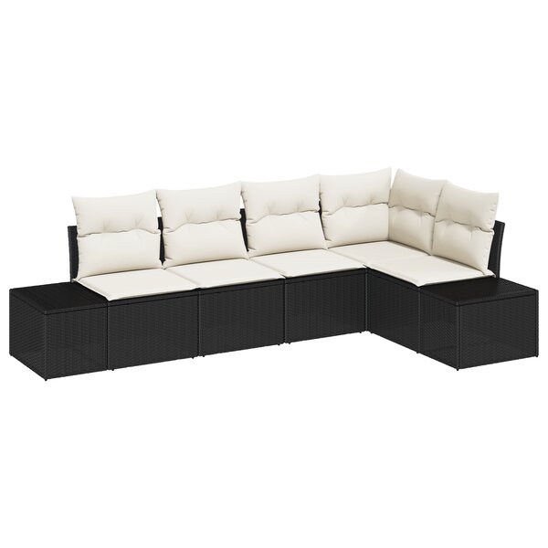 vidaXL Ensemble de canapé de jardin 5 pièces avec coussins noirs en poly rotin