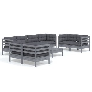 vidaXL Salon de jardin 9 Pièces avec coussins bois de pin massif