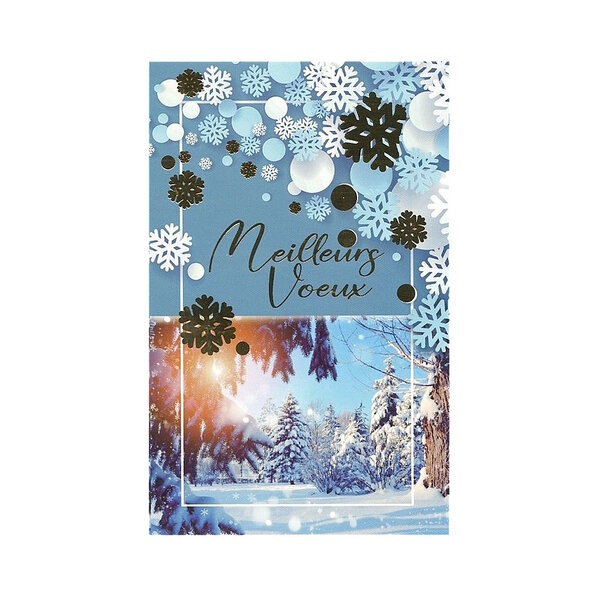 Carte De Voeux - 5 Cartes Meilleurs Voeux Paysage Enneigé - Décor Brillant