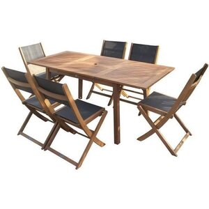 Ensemble repas de jardin 6 personnes - Table extensible 120-180 x 80 cm + 6 chaises assises textilene - Bois Eucalyptus FSC